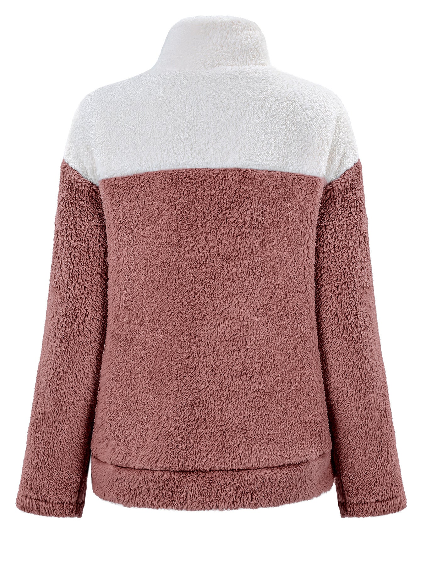 Patchwork Color Stand Collar Plush Thick Sweater For Women