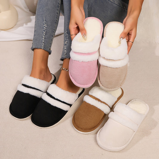 Rabbit Fur Cotton Slippers Fleece-lined Thickened Fluffy Slippers