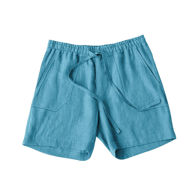 Men's Summer Cotton Linen Shorts Drawstring Elastic