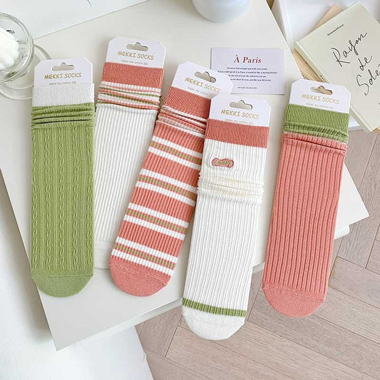Women's Fashion Striped Embroidered Socks