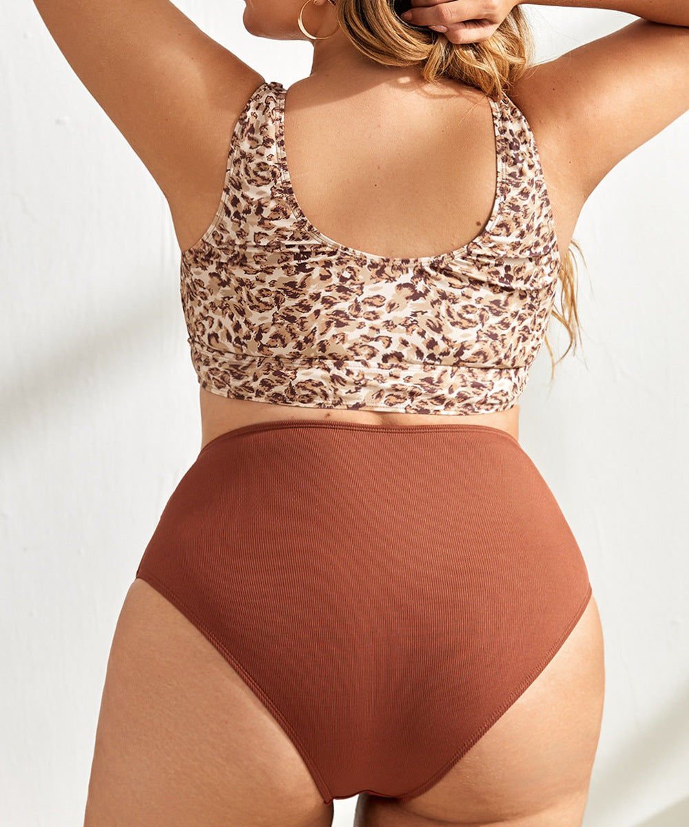 Tangini Fat Woman Swimsuit Leopard Print Conservative