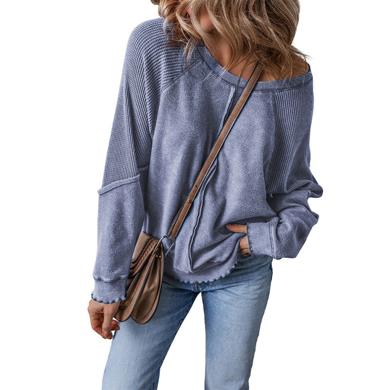 Women's Simple All-match Off-shoulder Casual Loose Round Neck Sweater