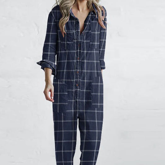 Plaid Printed Casual Lazy Home Jumpsuit