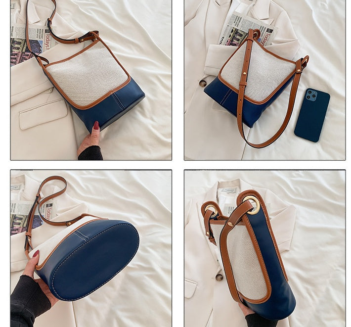 Simple Color Canvas Bucket Bag For Women