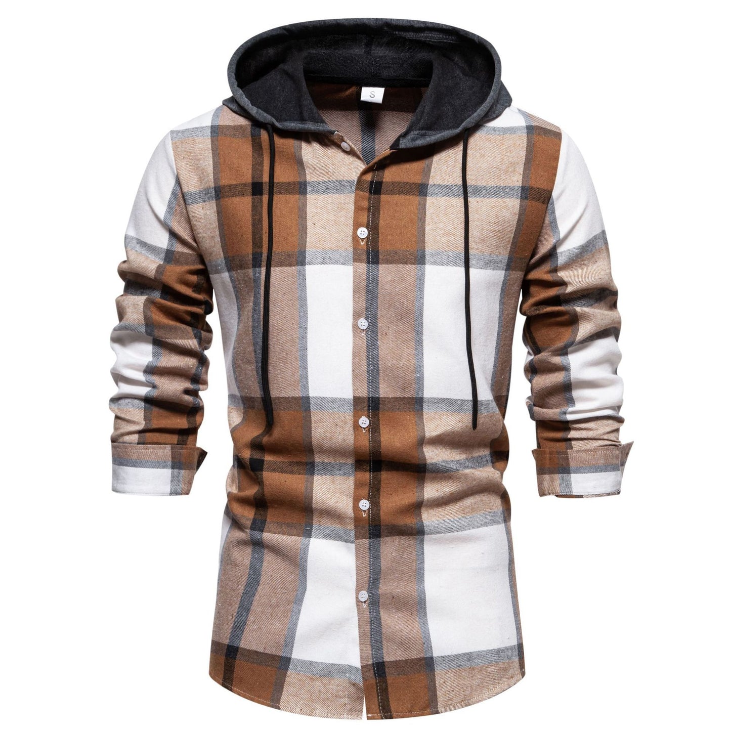 Casual Hooded Men's Plaid Long Sleeve Shirt