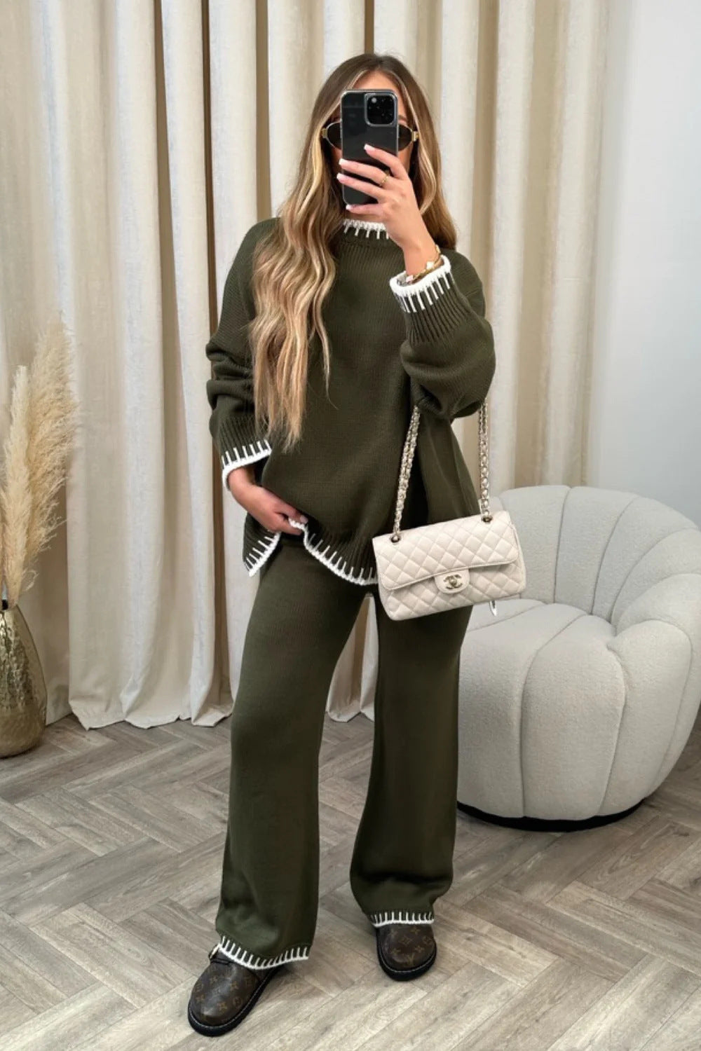 Autumn And Winter Fashion Solid Color Casual Loose Two-piece Suit Women