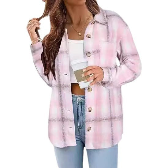 Fashionable Jacket Women's Brushed Woolen Jacket Plaid