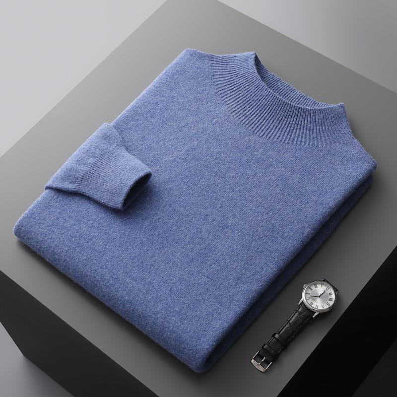 Half-collar Wool Sweater Men's Solid Color Knitted Sweater