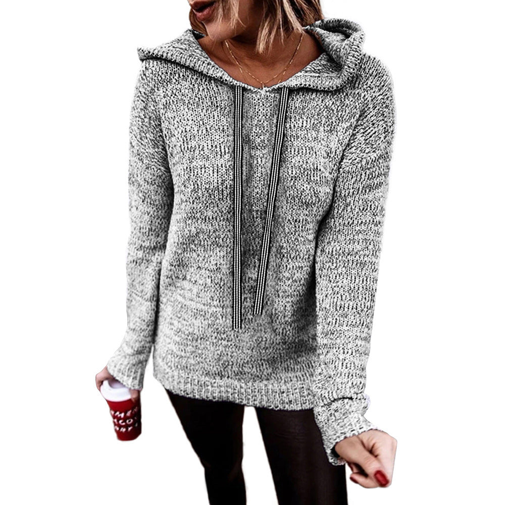 Casual Loose Long-sleeved Hooded Knitted Sweater