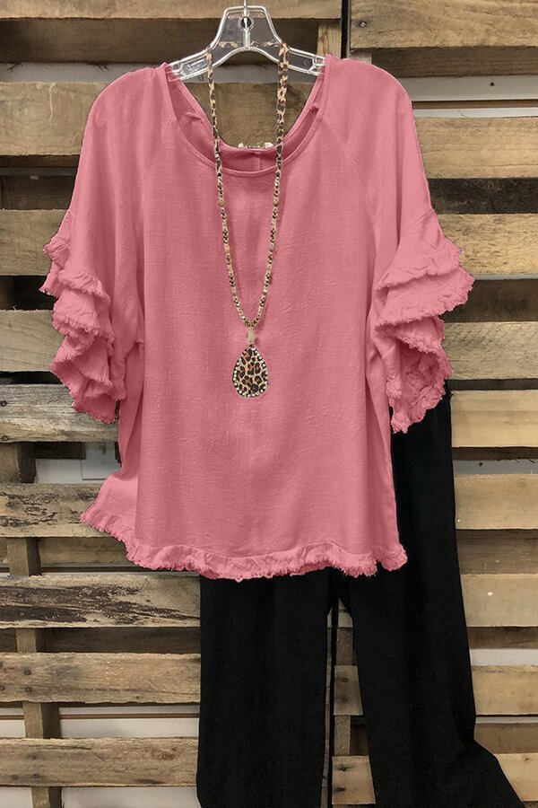 Solid Colour Fashion Loose Ruffle Sleeve Top