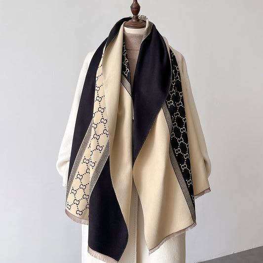 Stitching Contrast Color Scarf Women's Cashmere Warm Shawl