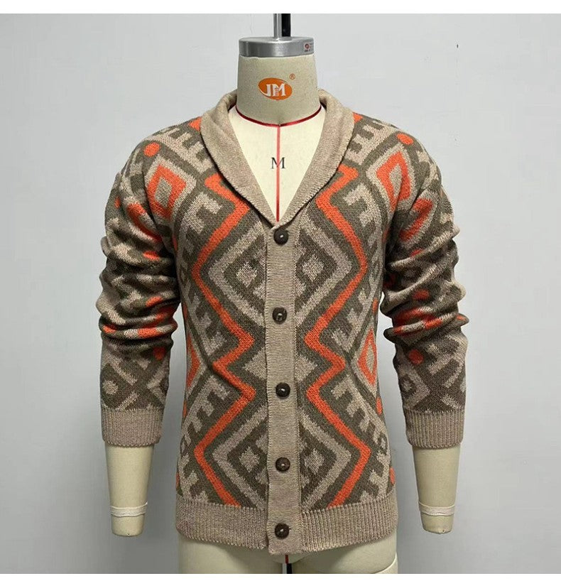 Men's Retro Heavy-duty Jacquard Cardigan Sweater