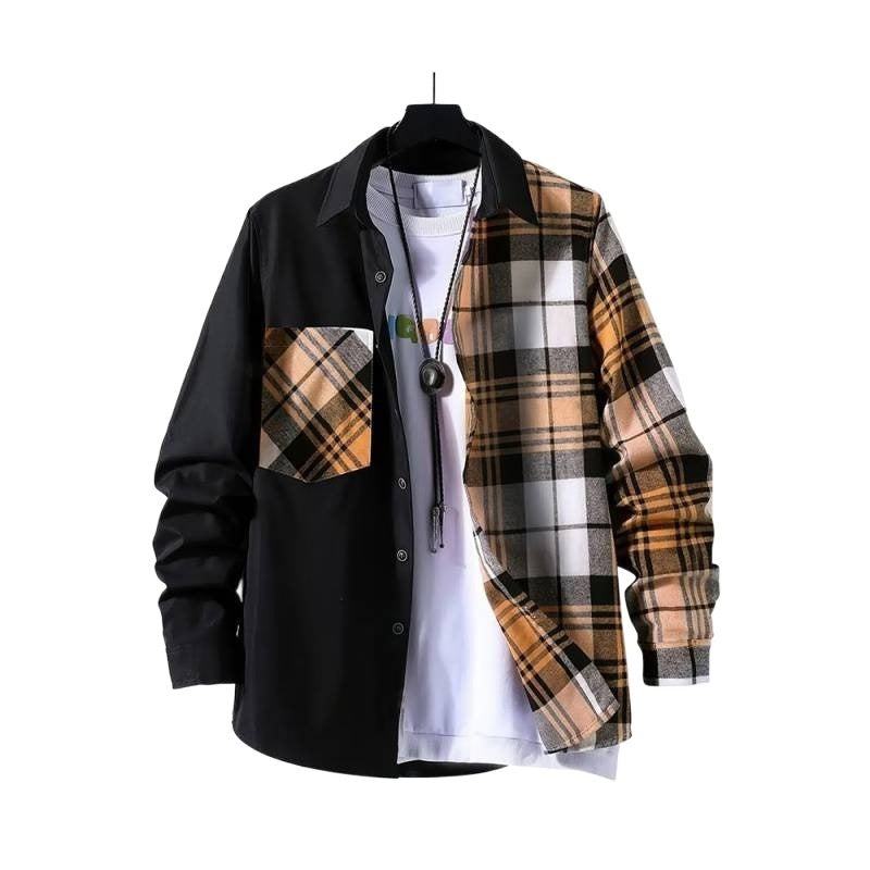 Spring Style Color-contrast Check Pocket Plaid Long Sleeve Shit Jacket