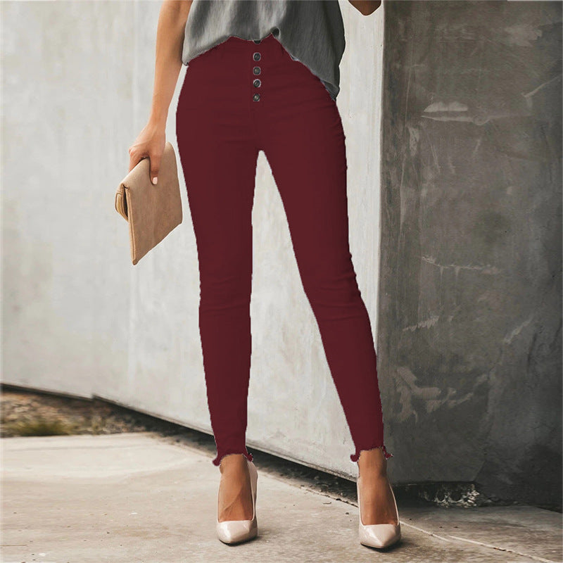 Fashion Casual Women's Solid Color Breasted Trousers