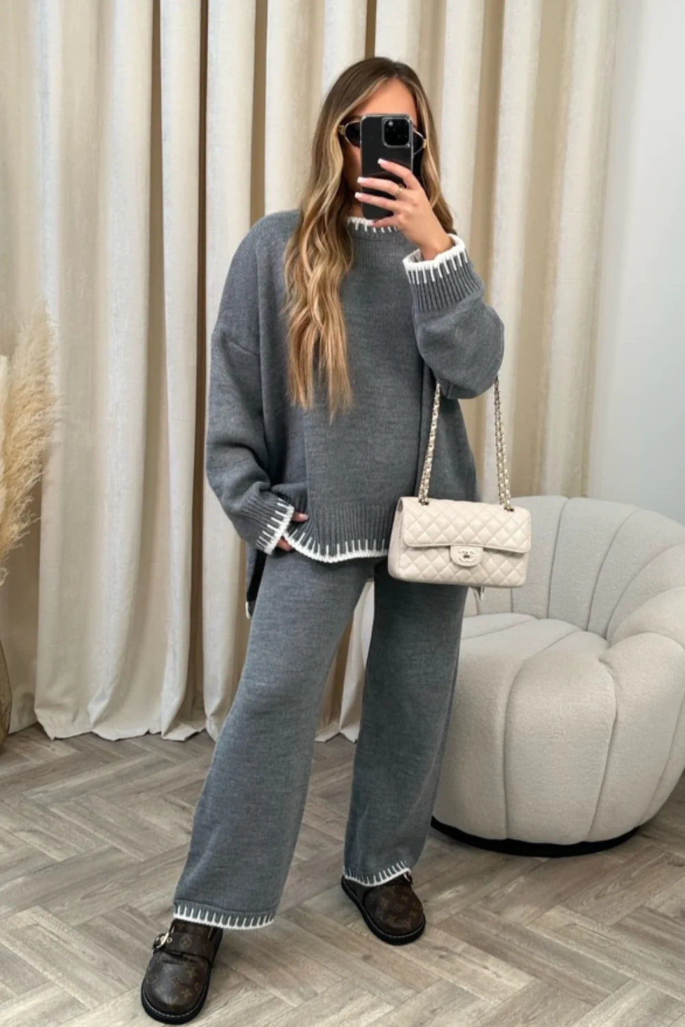 Autumn And Winter Fashion Solid Color Casual Loose Two-piece Suit Women