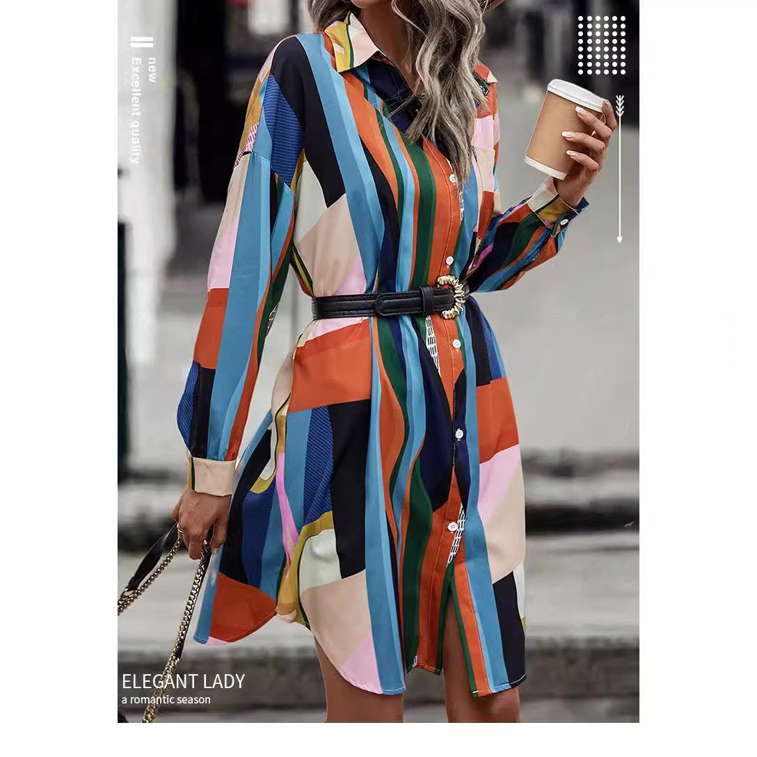 Fashion Women's Mid-length Cardigan Shirt Dress