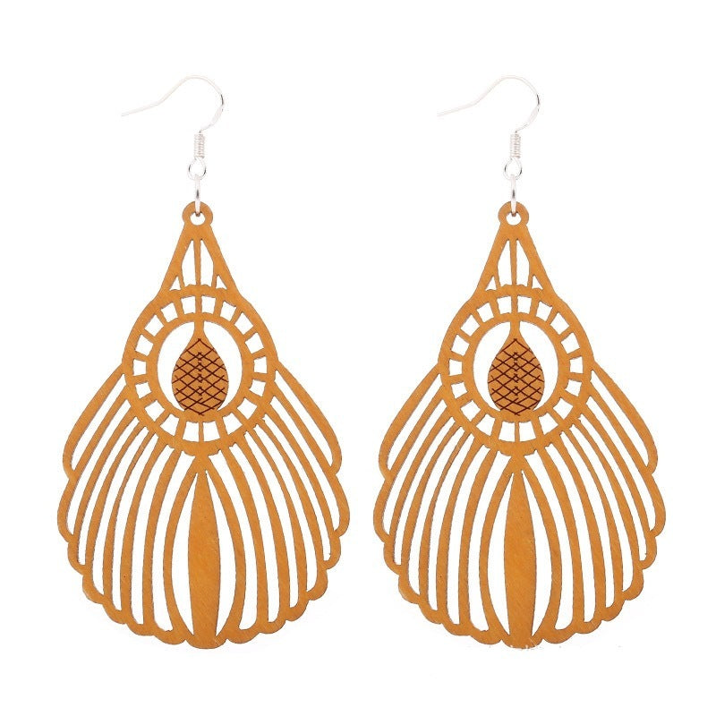 Exaggerated African Pattern Geometric Wooden Earrings Brown