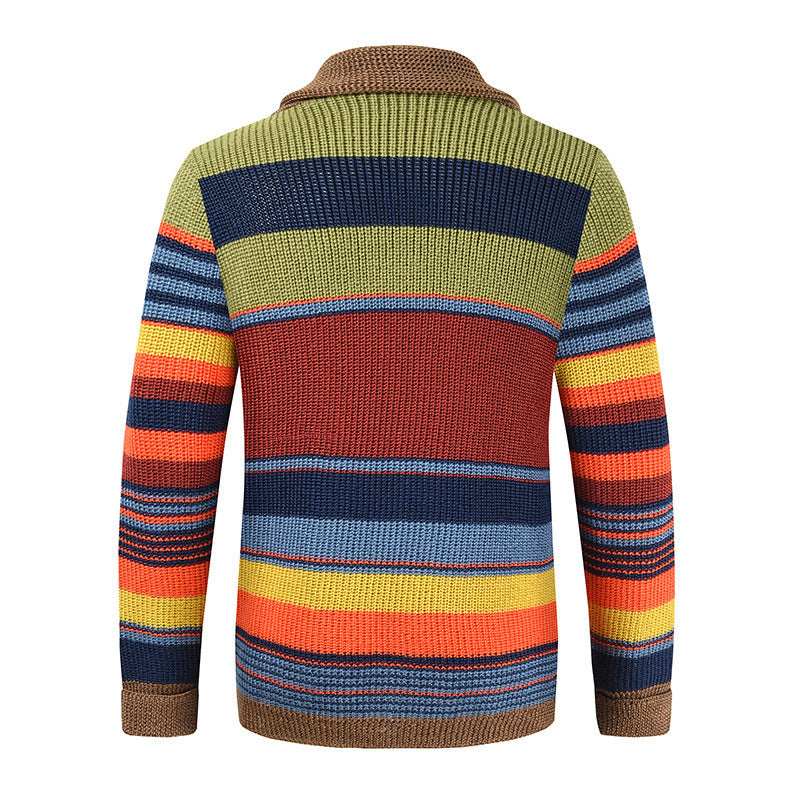 New Style Men's Color Blocking Lapel Sweater Coat Is Fashionable