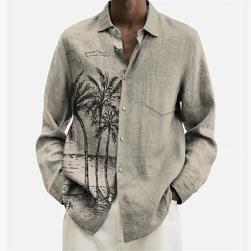 Men's Fashion Casual Printing Stand Collar Shirt Top