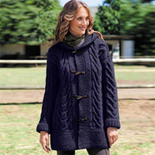 Women's Warm Knitted Cowl Button Jacket