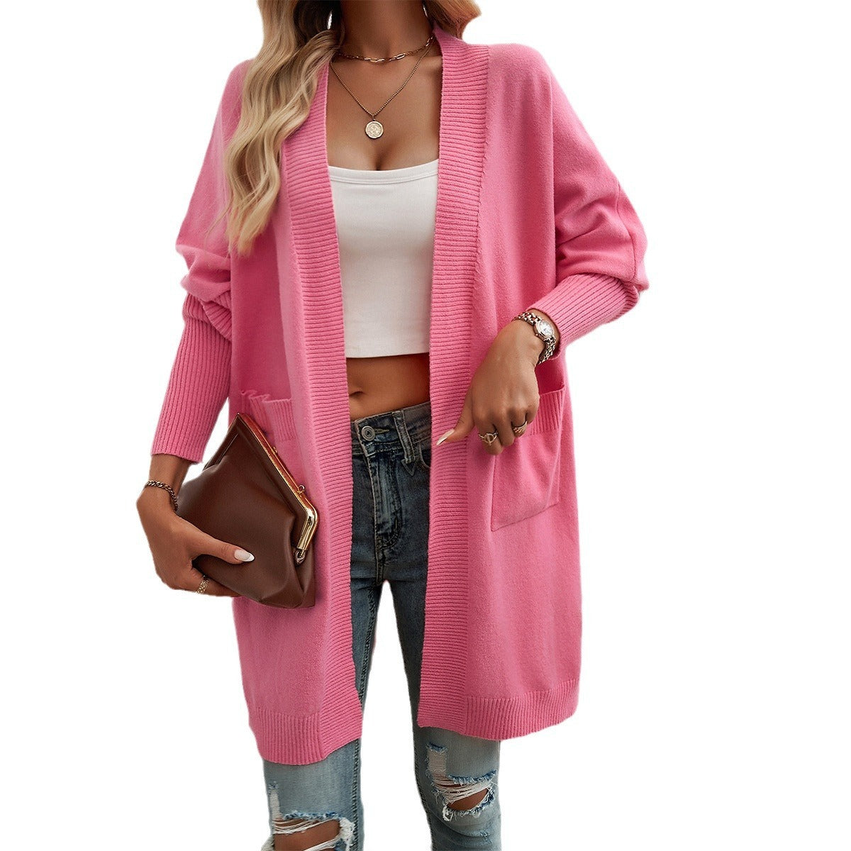 Women's Bat Sleeve Elegant Solid Color Cardigan