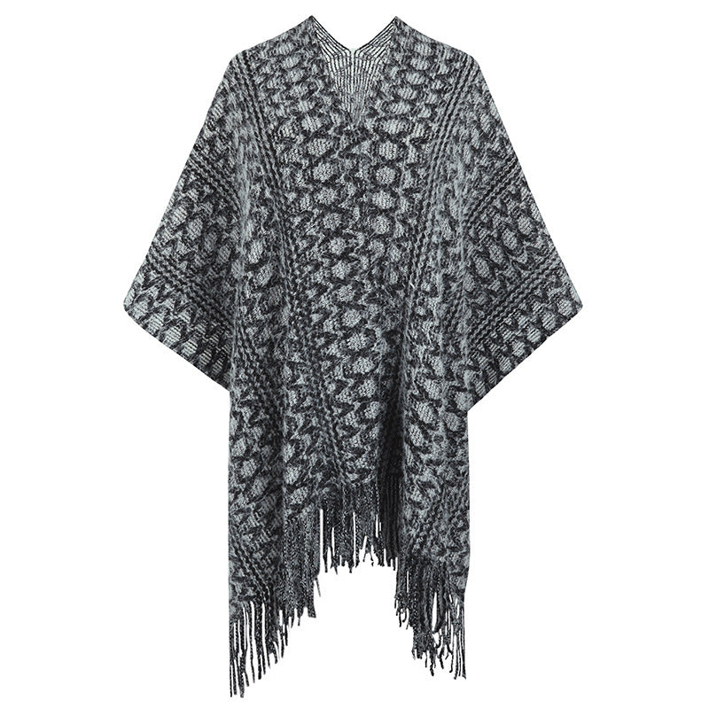 Polyester Yarn Crocheted Hollow Knitted Tassel Cape And Shawl Sweater Women's Cardigan