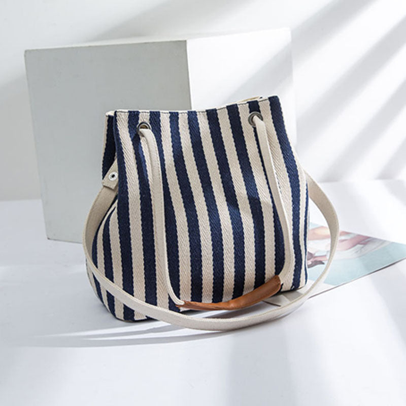 Crossbody Portable Striped Simple Canvas Bag