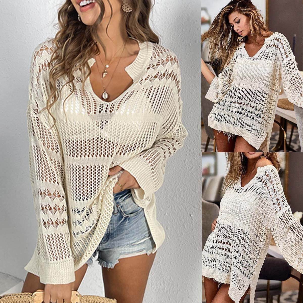 U-neck Swimsuit Outwear Smock Top Long Sleeve