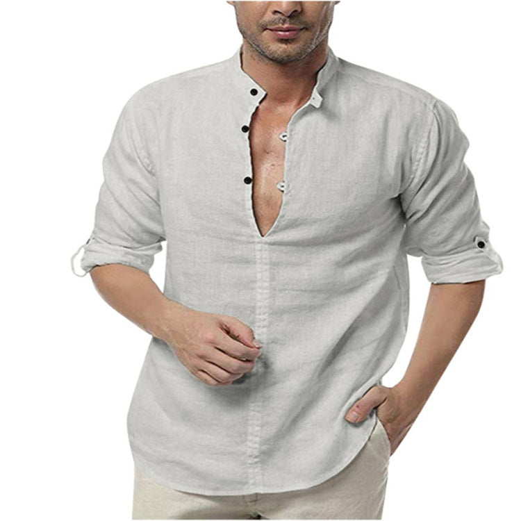 Men's Fashion Long Sleeve V Neck Casual Shirt