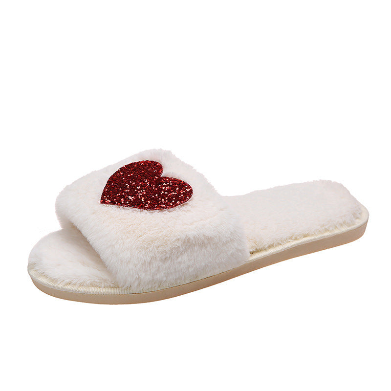 Love Sequin Slippers Winter Indoor Home Shoes Woemen Bedroom Slippers