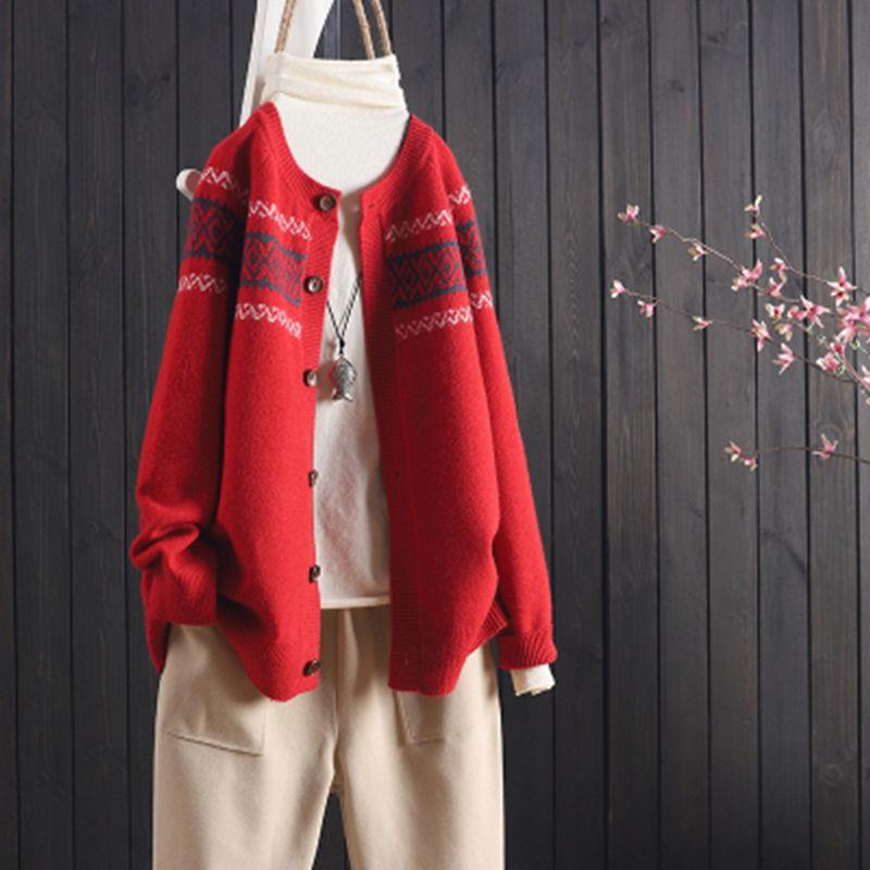 Spring And Autumn Loose Knitted Cardigan Brocade Sweater