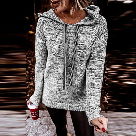 Casual Loose Long-sleeved Hooded Knitted Sweater