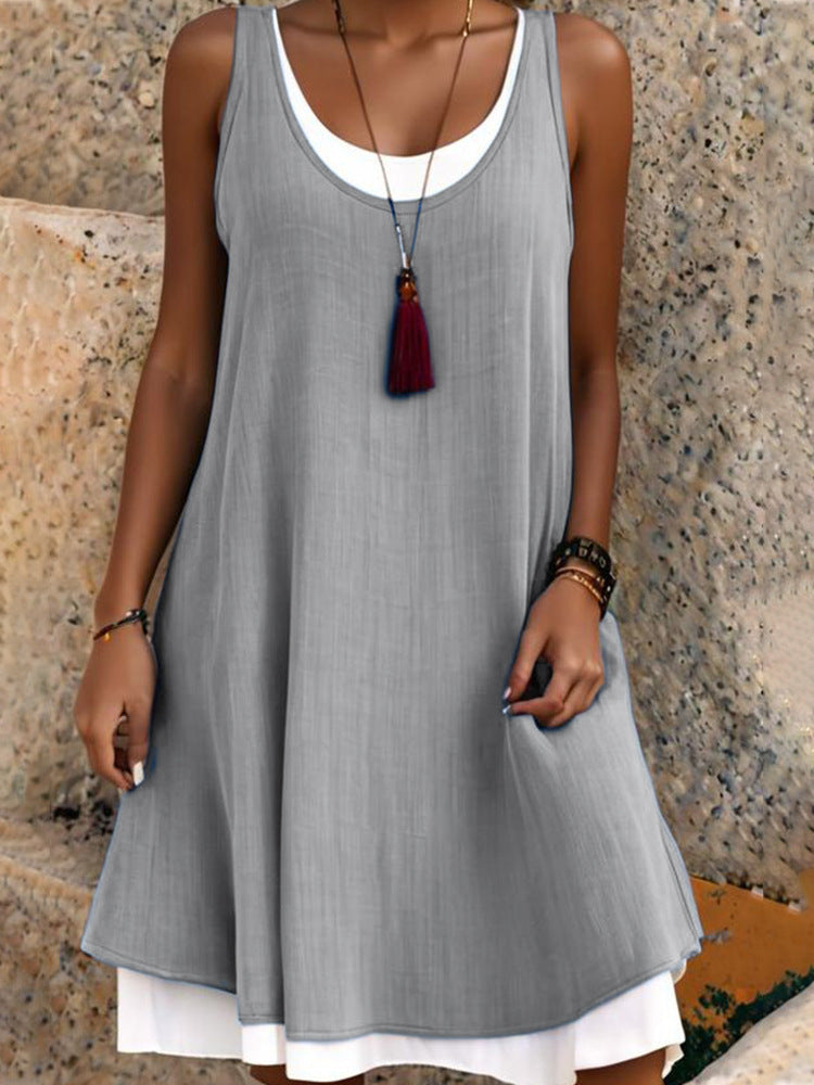 Casual Sleeveless Fake Two Pieces Baggy Tank Dress