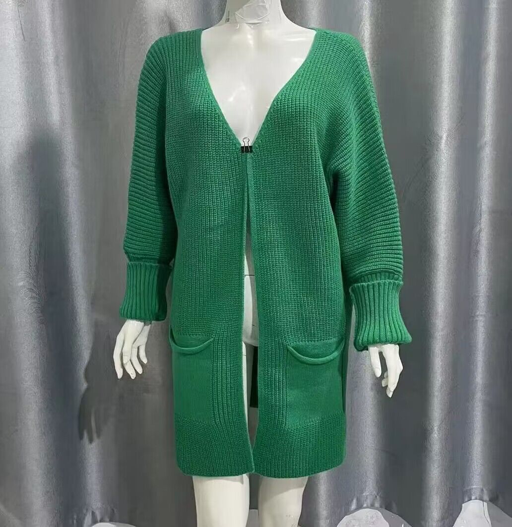 New Solid Color Loose Knitted Sweater Mid-length Coat