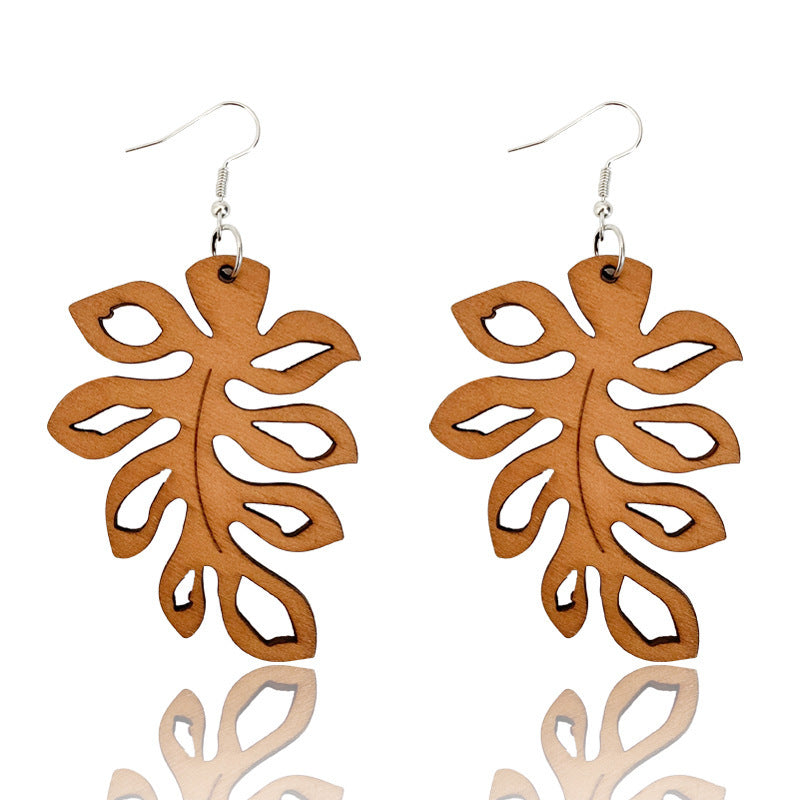 Exaggerated African Pattern Geometric Wooden Earrings Brown