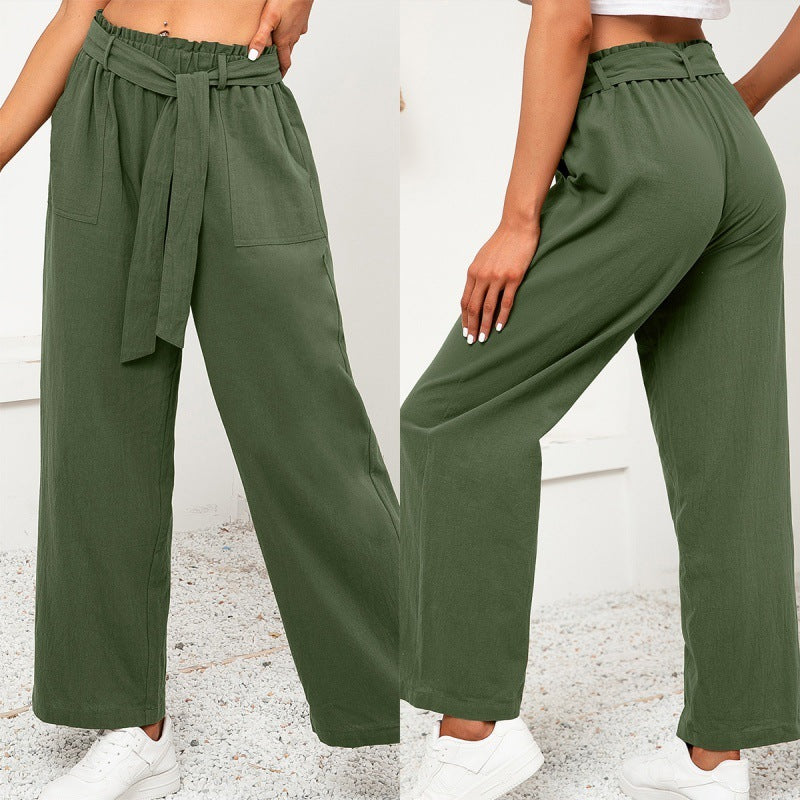 Fashion Casual Loose Tie Wide Leg Pants Women