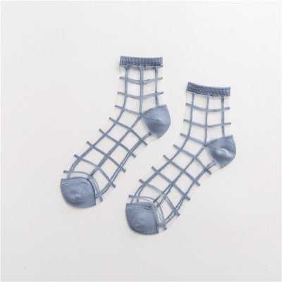 New Women's Socks Style Plaid Ultra-thin Transparent