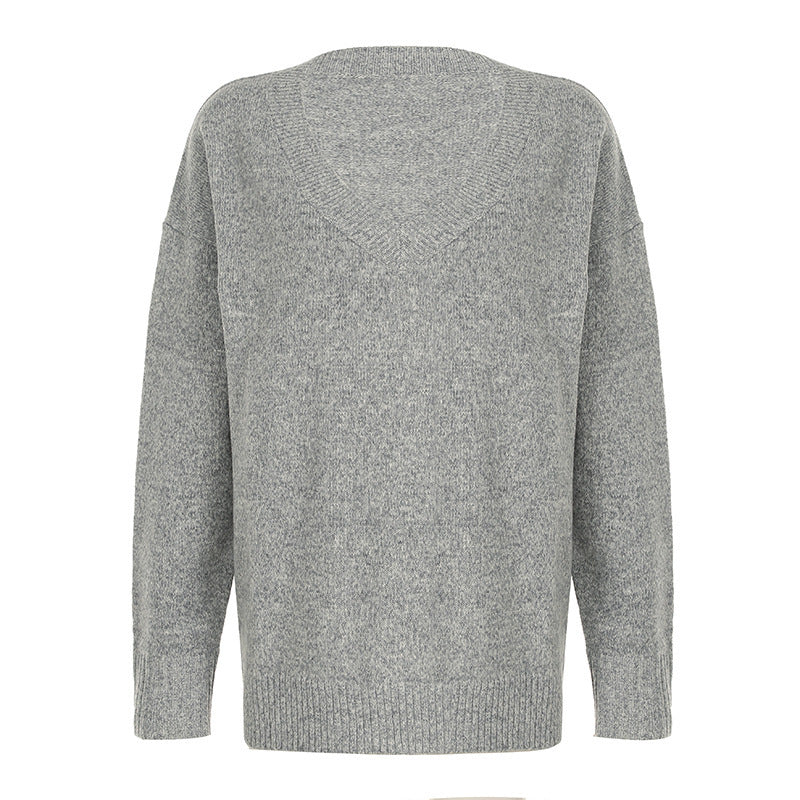 American-style Lazy Casual Solid Color Sweater