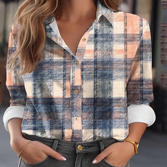 Women's Color Matching Plaid Long-sleeved Shirt
