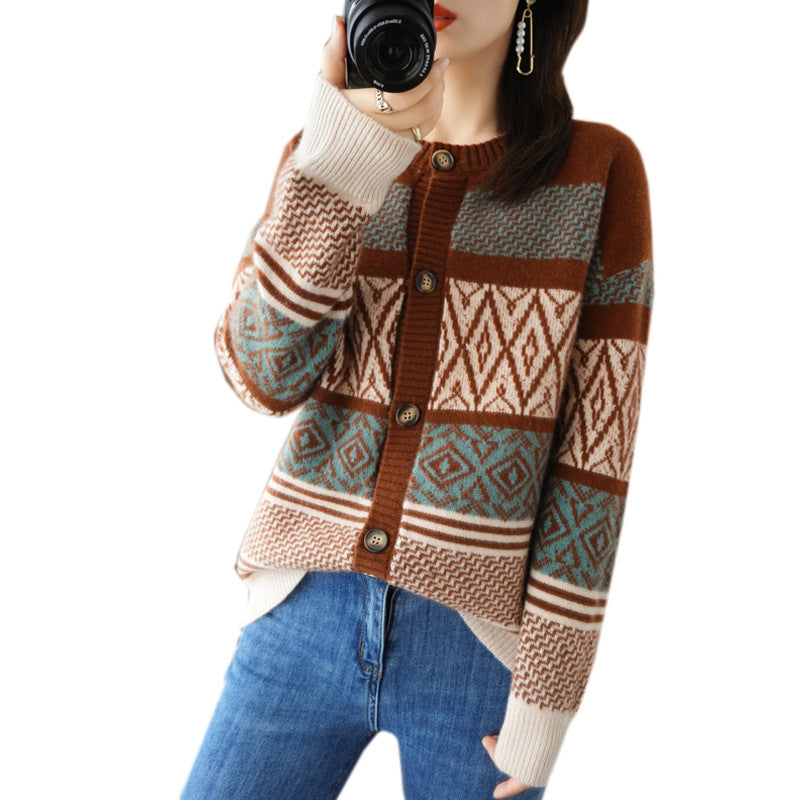 Wool Cardigan Over Top With Round Neck Loose