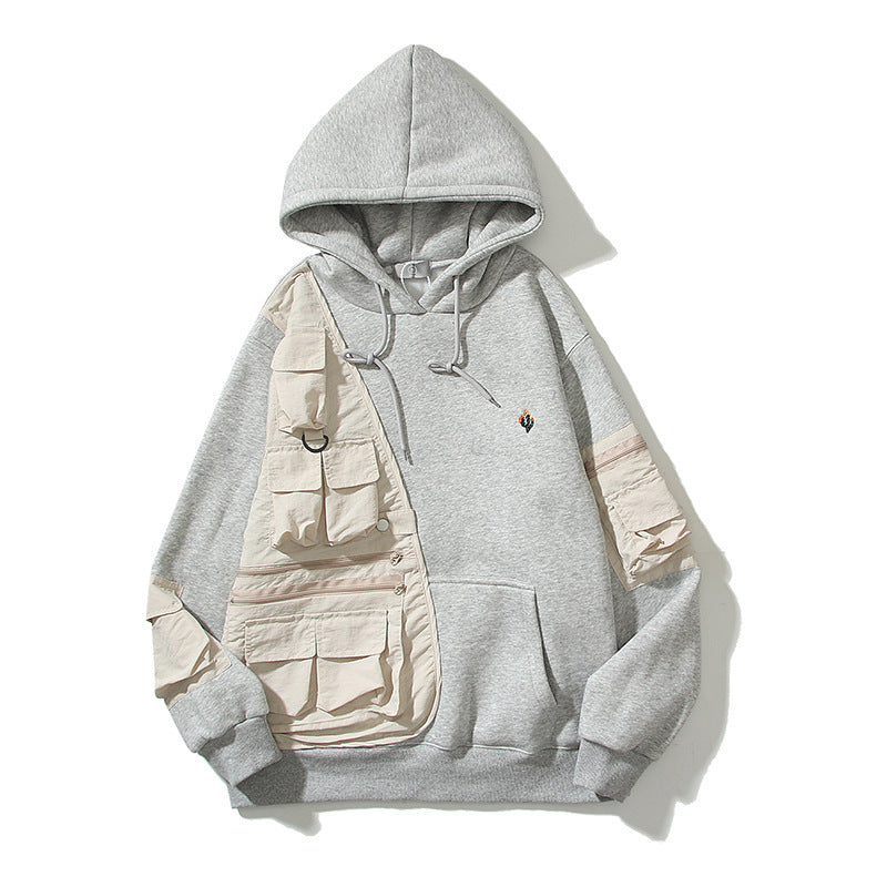 Patchwork Holding Hoodie Loose Casual Hooded Sweater