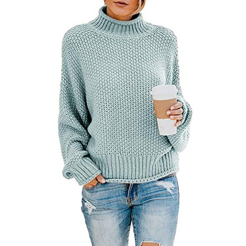 Women's Turtleneck Sweater Loose Solid Color