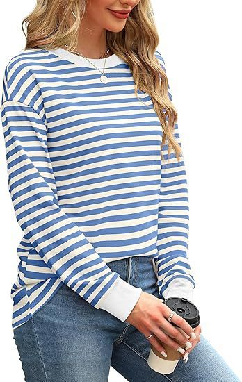 Women's Striped Pattern Round Neck Long-sleeved Sweater