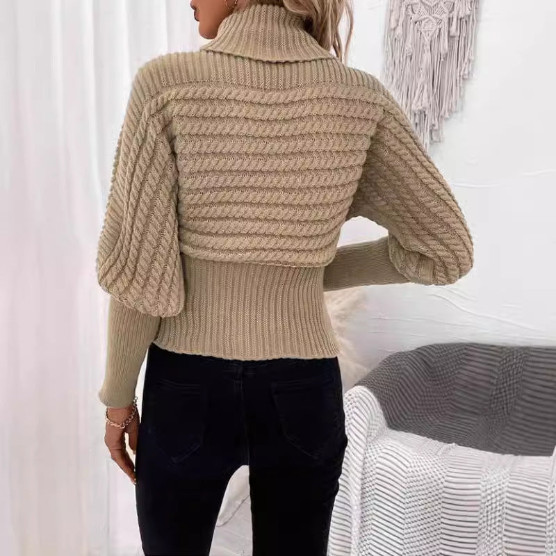 Pullover High Neck Long Sleeves Knitwear Twist Thread Solid Color Sweater