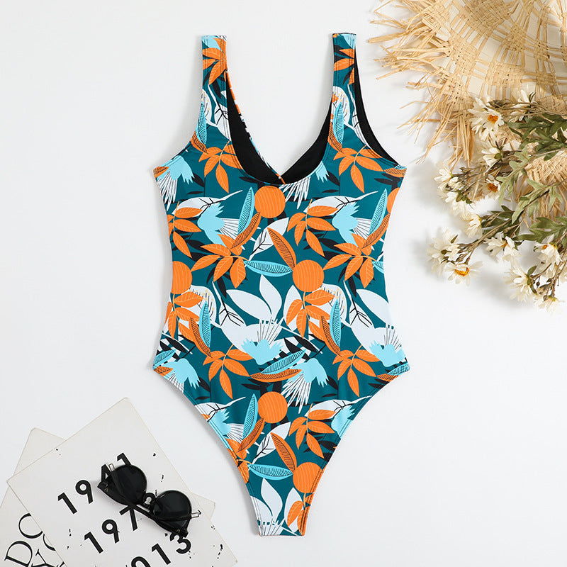 Women's High Waist Polyester Printed One-piece Bikini