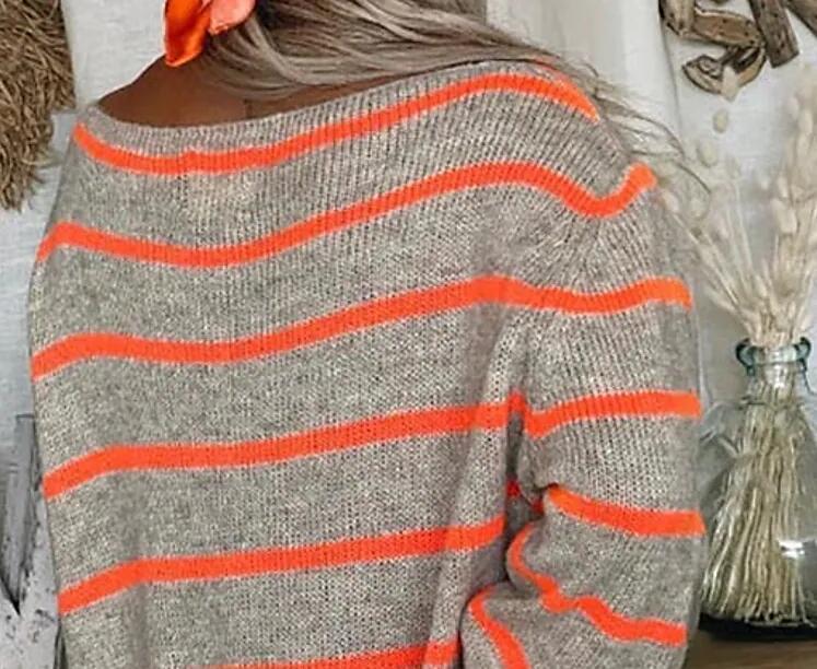 Sweater Contrast Stripe Pullover Crewneck Sweater