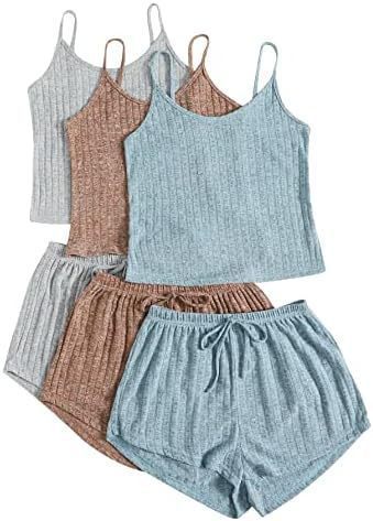 Women's Rib Knit Casual Two-piece Set Crop-top Spaghetti-strap High Suit