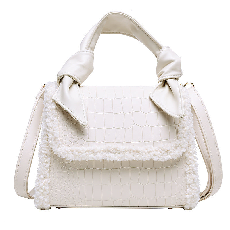 Stone Pattern Lamb Fleece Small Square Bag