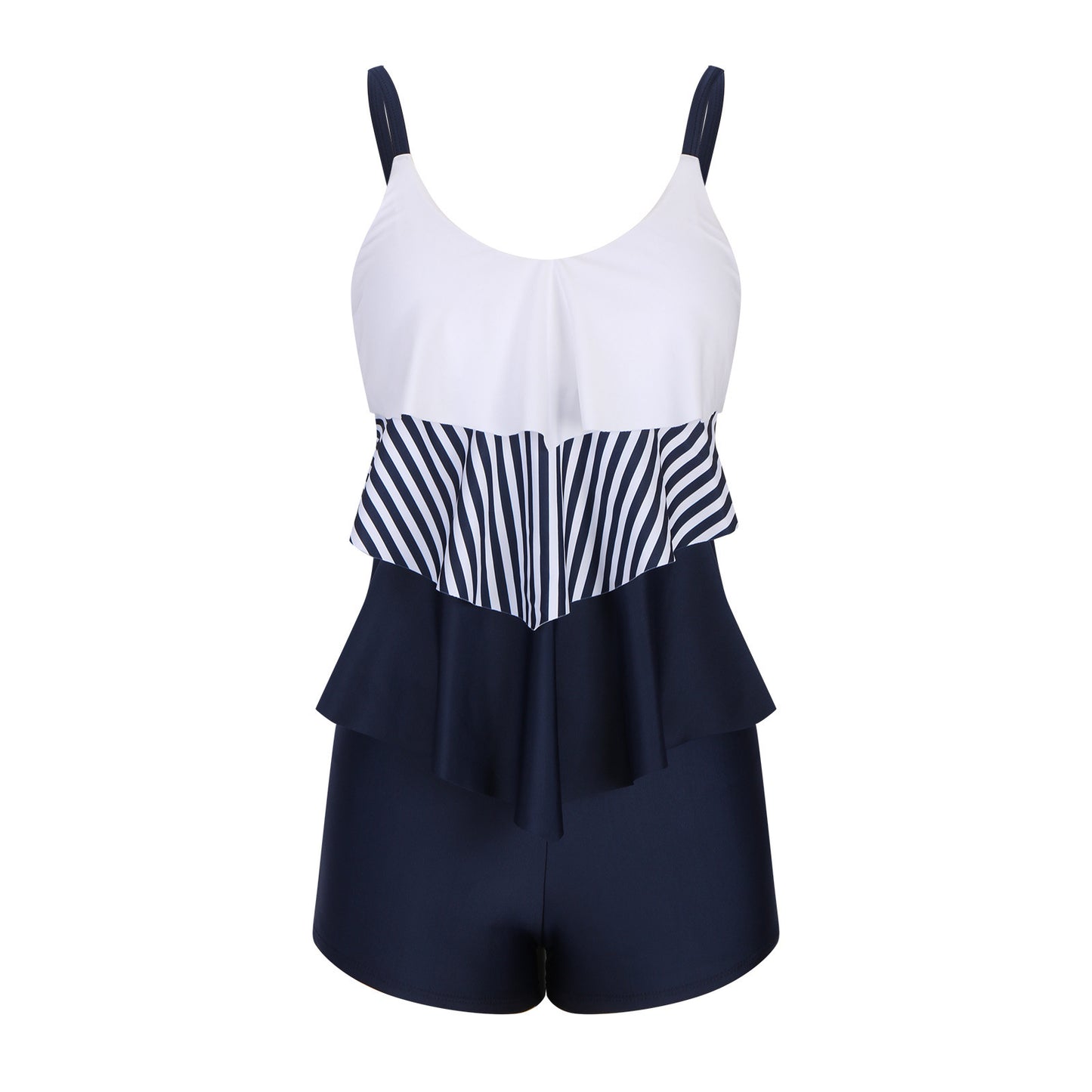 Ladies Conservative Stripe Boyshorts Split Fashion Swimsuit