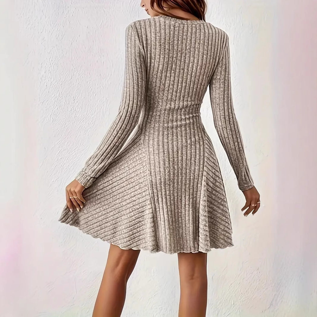 Brushed Sunken Stripe Long Sleeve Dress Top